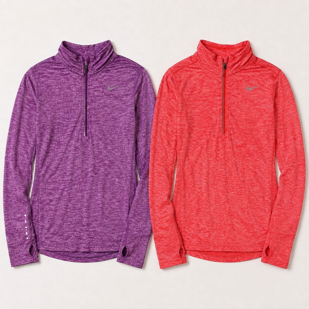 Nike Womens Dri-FIT Element Half Zip Running Top 2 Pack Purple/ Orangered S